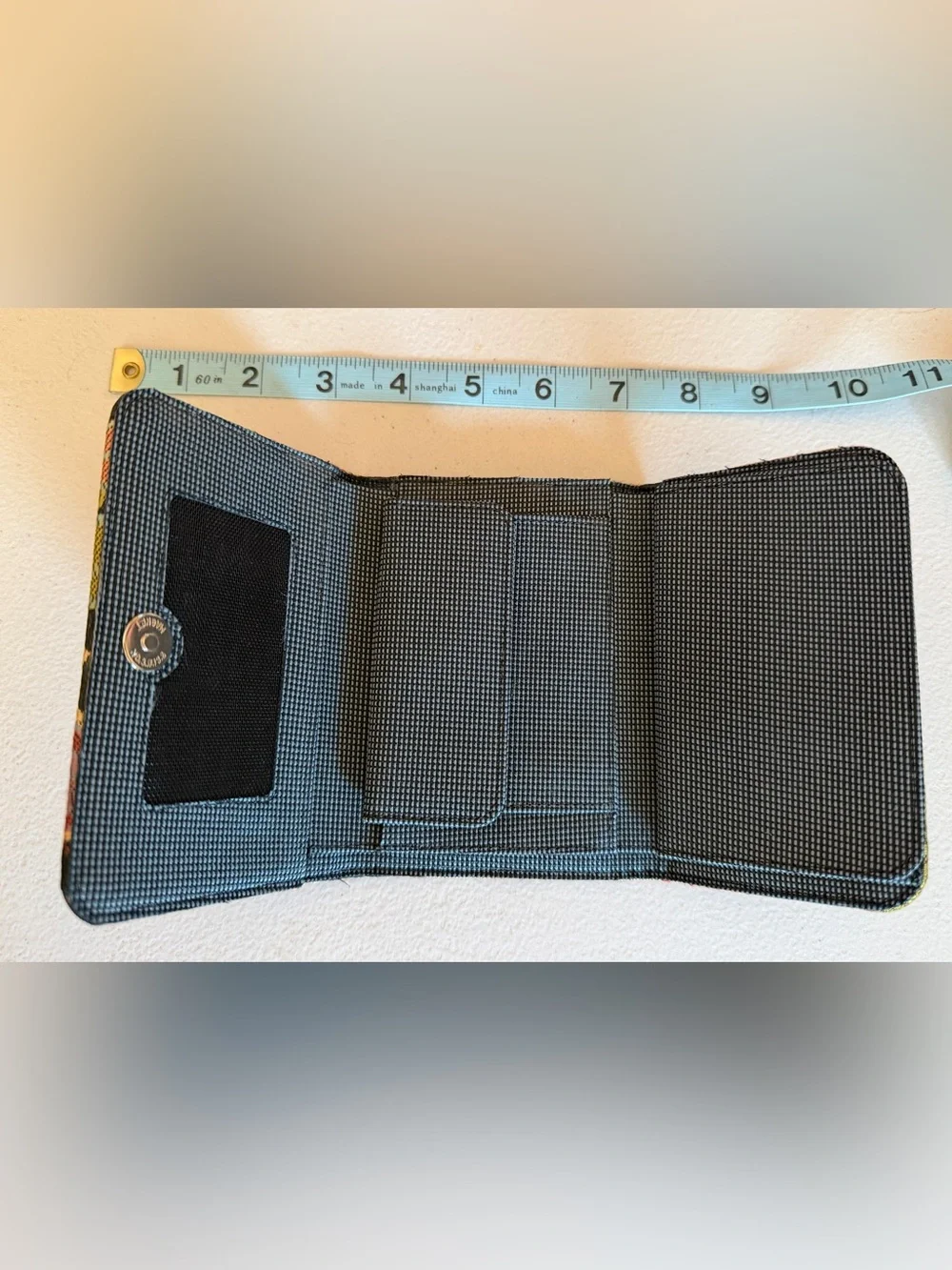 Floral Embroidered Wallet 3 Panel in Black with Multicolor Blooms